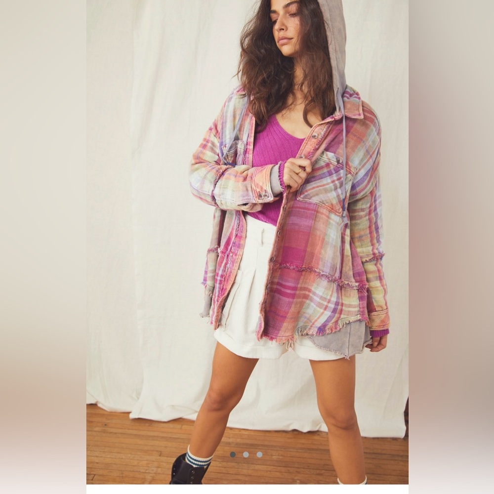 Free People We the Free Calico Basin Plaid Buttondown, Medium